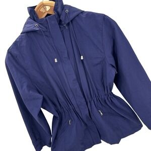 Cherokee Navy Blue Windbreaker Womens L Hooded Utility Jacket Cinched Waist